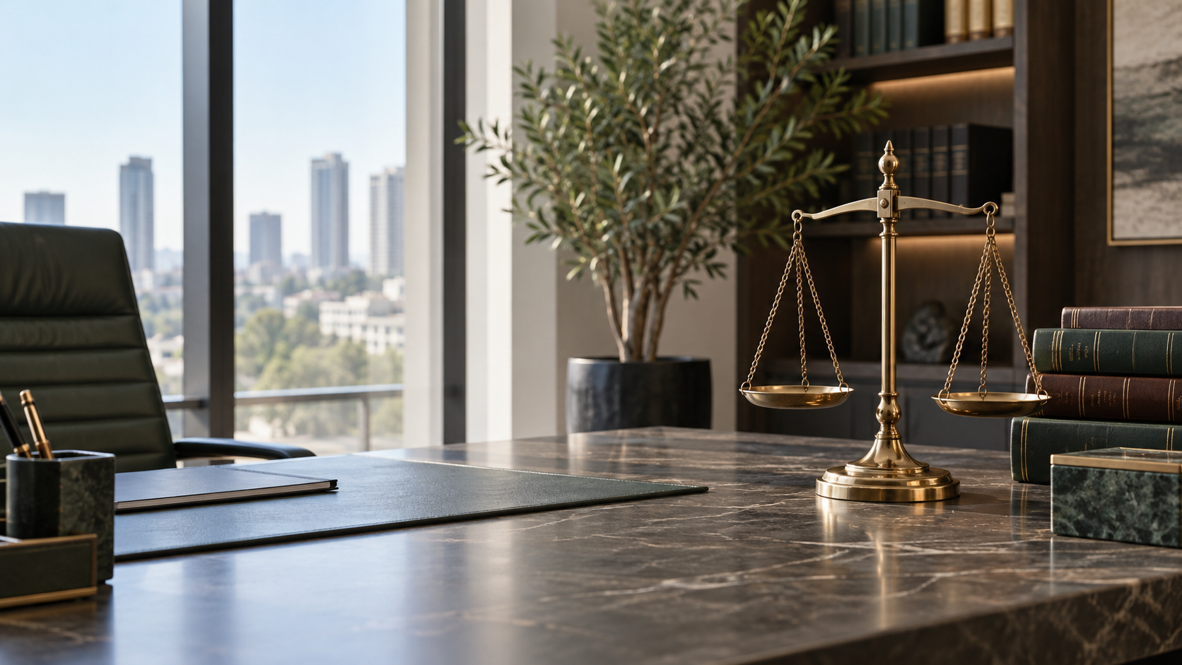 Balan&ccedil;a da justi&ccedil;a em um escrit&oacute;rio contempor&acirc;neo